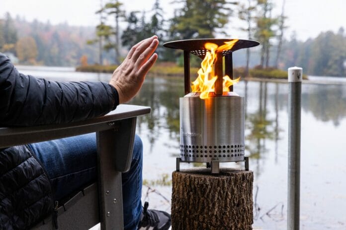 Solo Stove Mesa Deflector Portable Fire Pit on a Lake